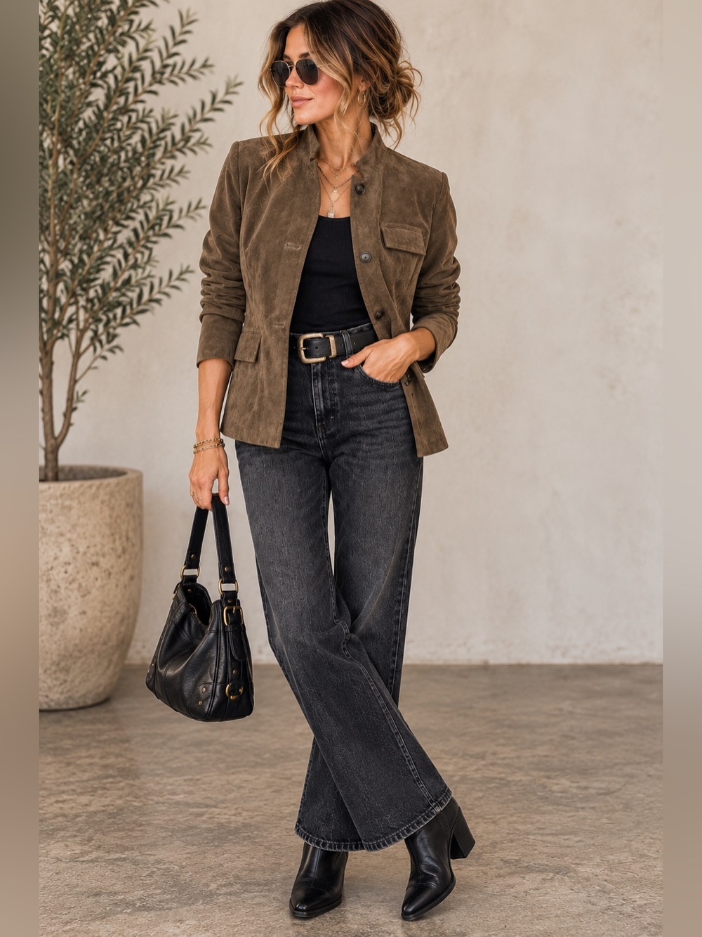 Jones Wear Brown Suede Leather Jacket Women’s 14 Utility Blazer Y2K